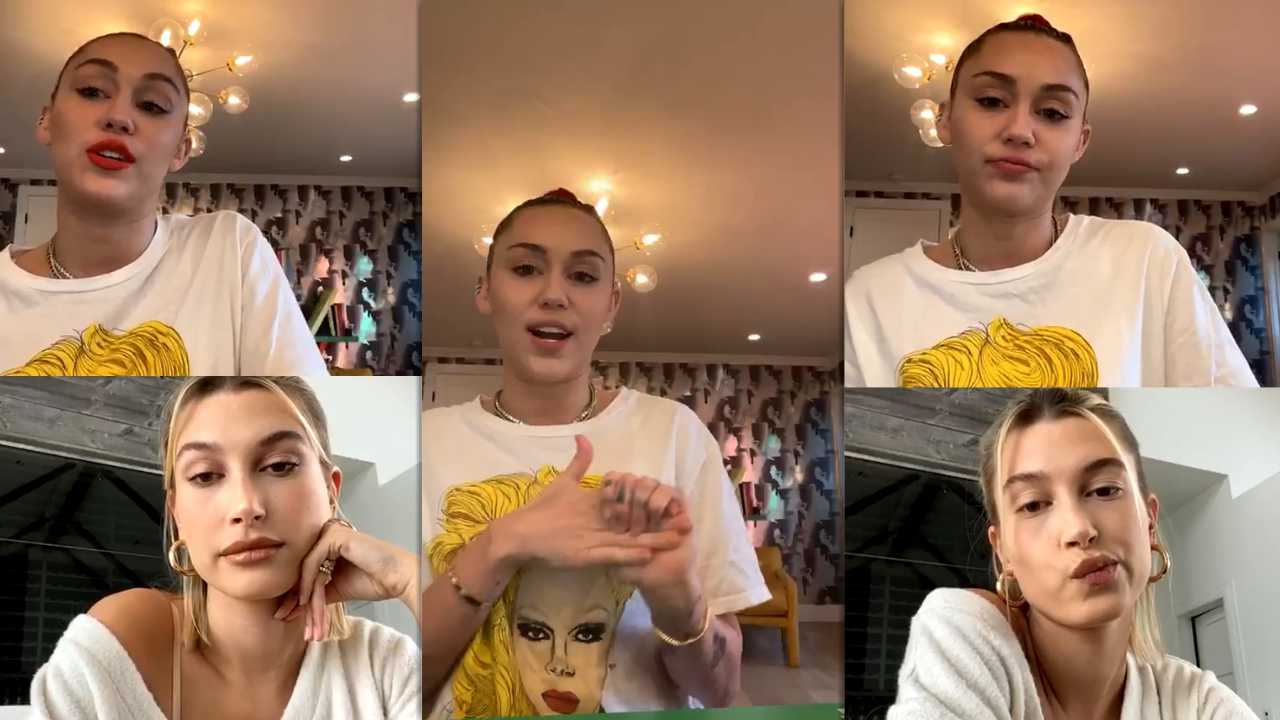 Miley Cyrus #BrightMinded Instagram Live Stream with Hailey Baldwin-Bieber from March 20th 2020.