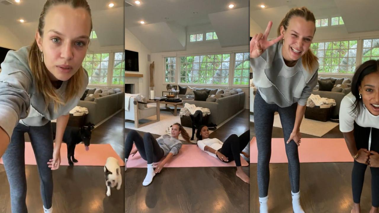Josephine Skriver's Workout Live Stream on Instagram with Jasmine Tookes from April 23th 2021.