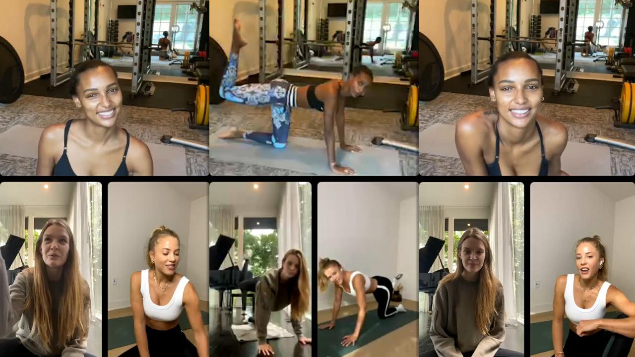 Jasmine Tookes's Abs Burn Workout Live Stream on Instagram with Josephine Skriver and Tasha Franken ​from September 22th 2021.