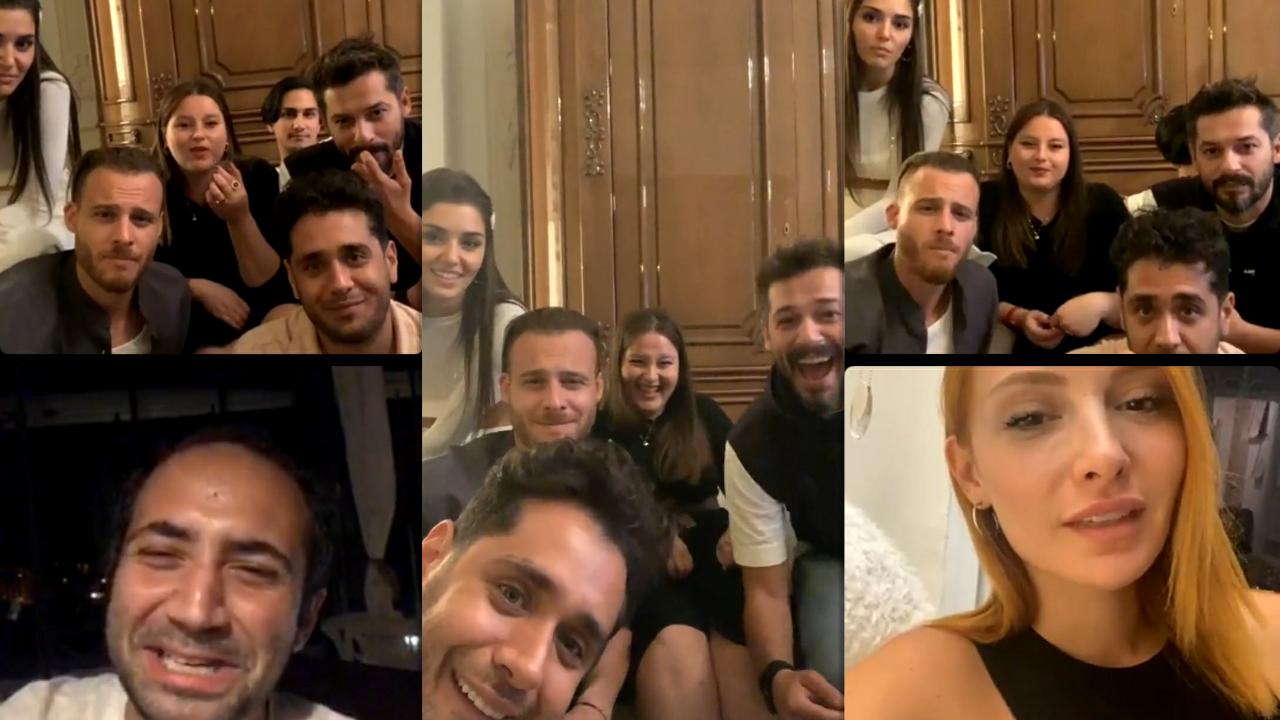 Kerem Bürsin's Instagram Live Stream with Hande Erçel and Sen Çal Kapımı Cast from September 8th 2021.