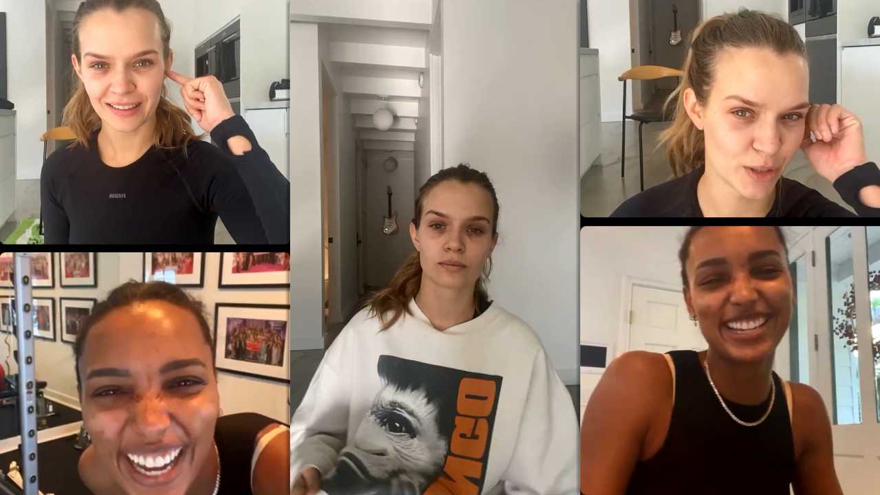 Josephine Skriver's Workout Live Stream on Instagram with Jasmine Tookes from October 15th 2021.