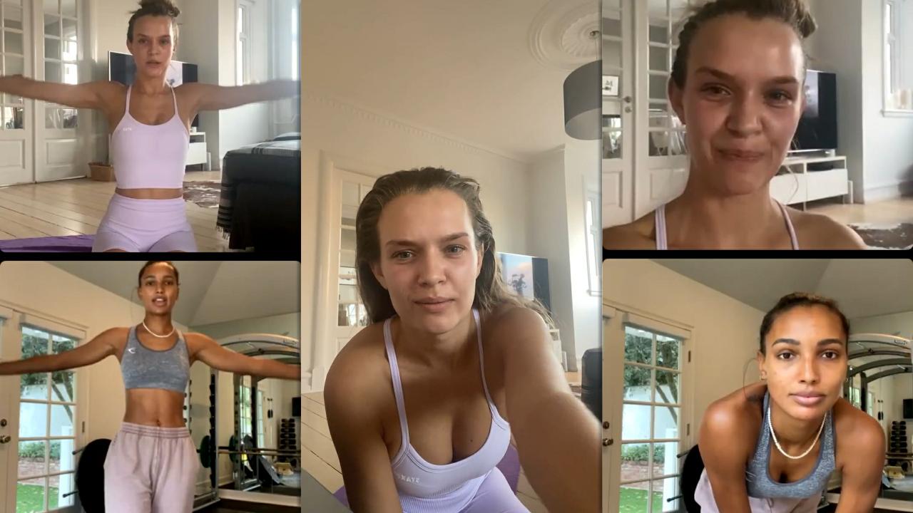 Josephine Skriver's Workout Live Stream on Instagram with Jasmine Tookes from October 6th 2021.