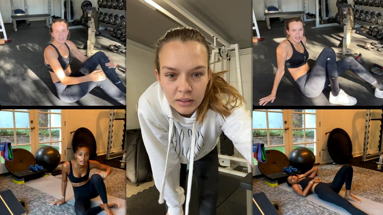 Josephine Skriver's Workout Live Stream on Instagram with Jasmine Tookes from November 5th 2021.